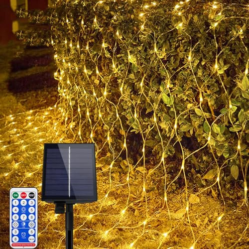 FIVMEN Solar Lichterkette Aussen 6x4 m 480 LED Solarlichterkette Lichternetz Außen Wetterfest Wasserdicht IP44 mit Solarpanel & USB Weihnachtsdeko Weihnachten Beleuchtung Outdoor Warmweiß