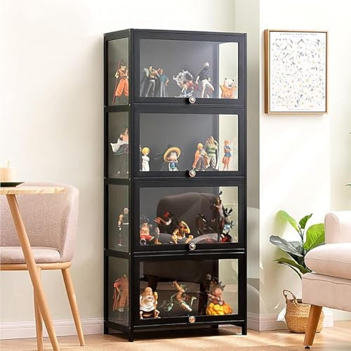 Koubhyj 4 Schicht Vitrinenschrank Stehend, 60x33x140cm Curio-SchräNke, Vitrine für Sammlerstücke für Miniaturmodelle von Autos, Pop, Figur, Modellbau(Schwarz/Auf DREI Seiten transparent)