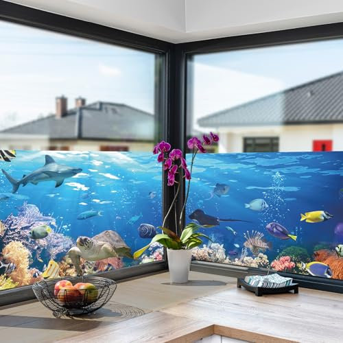 Milchglasfolie Dolphin Blue Orange Fensterfolie Selbstklebend Milchglasfolie Fenster Bad Fenster Sichtschutzfolie Fensterfolie Blickdicht Folie für Fenster Folie Fenster Sichtschutz 58x180cm/1 Pcs