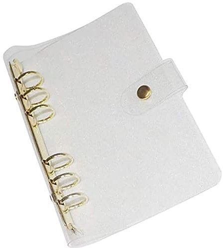 VILLCASE Classeur A6 à Anneaux Paillettes Dorées, Couverture Pvc Rechargeable, Bouton Métallique Solide, Carnet Agenda Professionnel, Bureau Maison Voyage