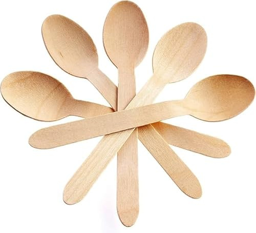 MAA KHODAL Eco-Friendly Wooden Dessert Spoons – 100 Pack | Biodegradable & Compostable Disposable Spoons | Sturdy Birchwood Cutlery for Parties, Ice Cream, Catering & Events