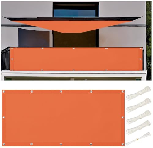 Balkon Sichtschutz 50x300cm Balkonabdeckung Wetterfest, Sonnensegel 0.5x3M Wasserdicht Rechteckig Sonnensegel Balkon Ohne Bohren Segeltuch mit Ösen und Kordel für Garten Terrasse, Orange