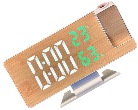 HEEZOU Reloj despertador multifuncional con proyección LED de madera con pantalla grande de temperatura y humedad para oficina en casa