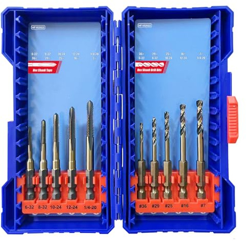 HighFire 10-Piece Hex Shank Drill and Tap Set for Metal, Impact Drill Bit Set, Upgrade Combination of Drill and Tap Set 6-32 UNC to 1/4-20 UNC, MRO & Industrial Grade, DIY Hex Screwdriver