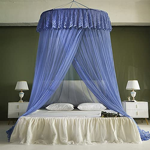 Princess Moskitonetz, Baldachin für Einzel-/Doppelbetten – blaues Bettzelt mit Klebehaken, CT Mesh Kuppel für Kinderzimmer & Outdoor-Schutz
