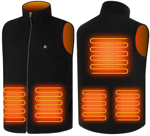 TOUVE Beheizbare Weste Heizweste Herren Damen, Polarfleece-Heizjacke Beheizte Weste Prämie Beheizbare Jacke Elektrische, 5 Zonen Heizung 3 Temperaturregler (Ohne Powerbank)