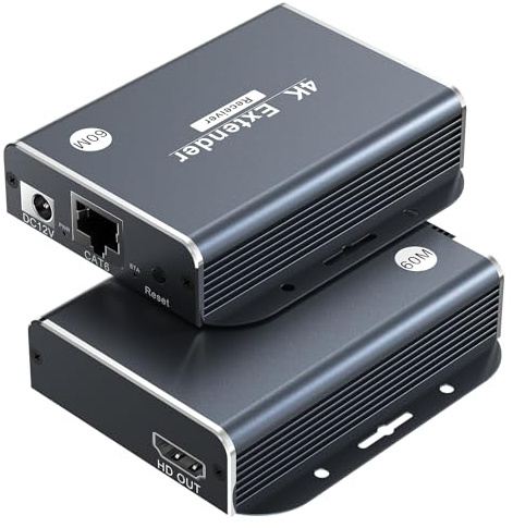 ELHDVDO 4K HDMI Extender Over Cat5e/6/7 Ethernet Trasmettitore Ricevitore, 4K@60Hz fino a 196ft(60m), Supporto EDID POC (Solo bisogno di alimentazione TX per lavoro)