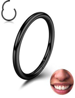 BodyBonita Piercing Nariz Aros con Bisagra - 316L Acero Quirúrgico sin Costuras 18G Septum Piercing Joyas Hipoalergénico Labio CartíLago Hélix Daith Caracola Trago Torre Ombligo 10 mm-Negro