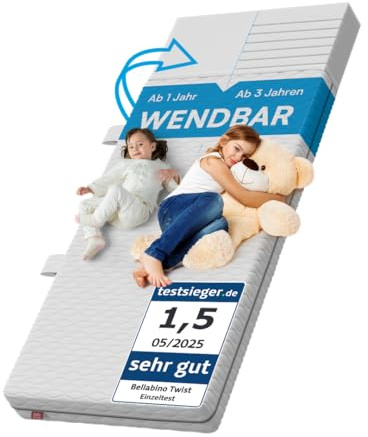 Bellabino Twist Kindermatratze 90x190 cm – Matratze Kinderbett Härtegrad H1/H2 – Hochwertige 7 Zonen Kaltschaummatratze – Jugendmatratze 15 cm hoch – mit waschbarem Bezug, allergikerfreundlich