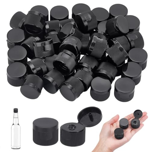 AHANDMAKER 50PCS Flip Cap Bottle Tops Black Screw Caps, 24/410, 1.06in Diameter for Travel Shampoo Liquids Salad Dressing Squeeze Containers DIY Crafts Thanksgiving Decoration