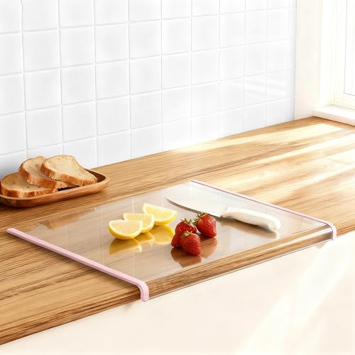 Clear Glass Cutting Board 17x13.3 Cutting Boards for Kitchen Countertop,Upgraded Acrylic Cutting Board,Perfect for Bread,Meat,Veggies & More,Kitchen Essential Gadgets (Pink)