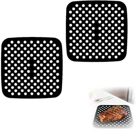 Dstarymnix Silicone Mats for Hot Air Fryer, Reusable Perforated Non-Stick Baking Mats, Heat Resistant, Dishwasher Safe for Airfryer, Oven, Steamer, Kitchen, 21.5 x 21.5 cm, Pack of 2