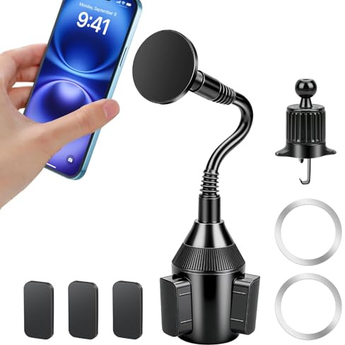 EEEKit Soporte Móvil Coche 2-en-1: MagSafe 20 Imanes N52 | 20 Imanes N52 - Sujeción firme / Portavasos & Rejilla Aire / Compatible iPhone 12–17 & Smartphones