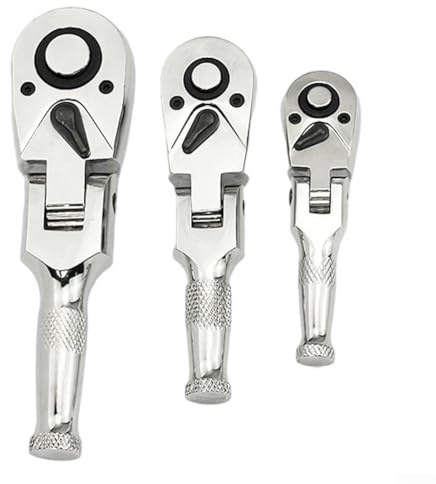 Juego de llaves de carraca de cabeza de 3 piezas con mecanismo de 72 dientes, ángulo de giro de 5 grados, liberación rápida, cabezal flexible de 180° para llaves de vaso de 1/10.2 cm, 3/20.3 cm, 1/5.1