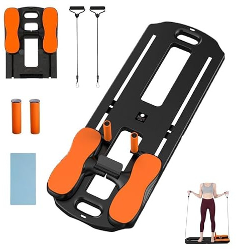 GarveeHome Pilates Reformer Machine Foldable Pilates Board with Ab Roller, Resistance Bands for Full Body Workout - Multifunctional Push-Up Board for Home, Gym & Travel