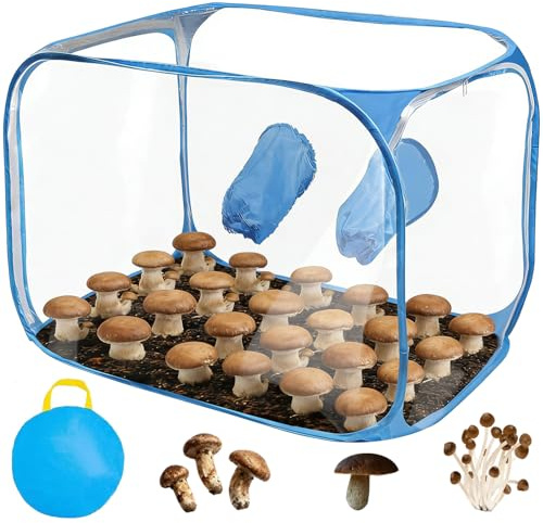 Pilze Züchten Growzelt, Tragbares Mushroom Grow Kit, Klappbarer Grow Zelt mit Zwei Armöffnungen Grow Box für Pilzee wie Enoki Pilze, Heilpilze, Pilze im Allgemeinen(60 * 60 * 90CM)