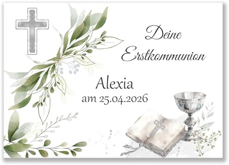 Tortenaufleger KOMMUNION, KONFIRMATION, FIRMUNG oder TAUFE | Eckig Din A4 (Fondantpapier, Dekorpapier Plus oder Oblate)
