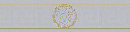 A.S. Création Livingwalls Versace Design Bordüre Gold mit Logo - Grafikmuster Metallic geometrisch Borte 5,00 m x 0,13 m - Made in Germany