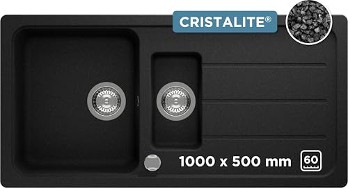 SCHOCK Küchenspüle Formhaus D-150L Onyx 100x50 cm – CRISTALITE® mit 1 ½ Becken und Abtropffläche – Einbauspüle ab 60 cm Unterschrank – Pflegeleichte, robuste Quarzkomposit-Oberfläche