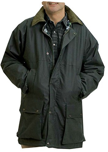 Mens Padded Country Wax Heavy Weather Hunting Fishing Walking Jacket (Olive, M)