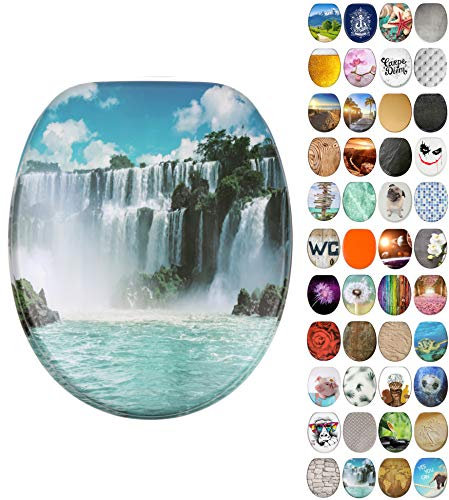 Sanilo WC Sitz mit Absenkautomatik, viele neue Toilettendeckel zur Auswahl, hochwertige Oberfläche, einfache Montage, stabile Scharniere (Wasserfall)