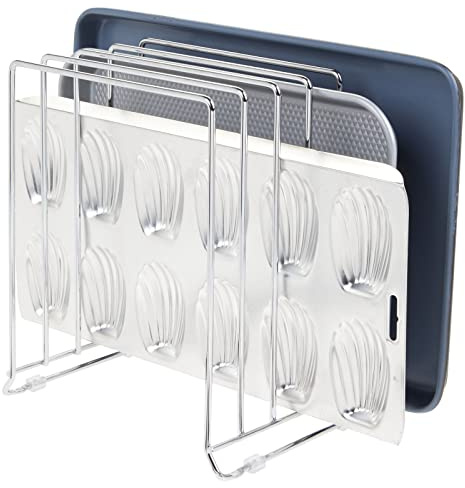mDesign Étagère à 5 fentes pour casseroles et poêles – Support en fil métallique pour armoires, garde-manger ou surfaces de cuisine – Support autoportant pour poêles, casseroles, couvercles et