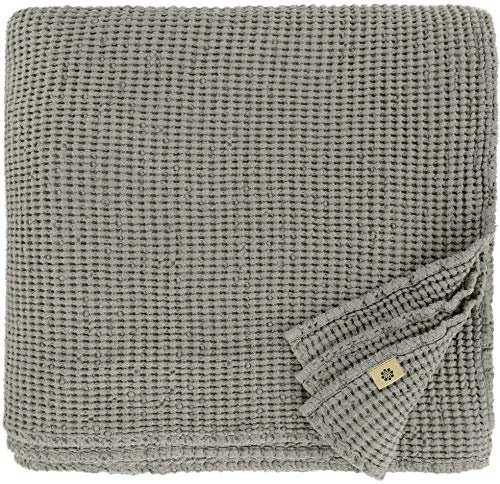 Linen & Cotton Plaid Decke Sommer Tagesdecke Waffelpique Enzo - 48% Leinen, 52% Baumwolle, Grau (210 x 250 cm) Blanket Waffel Überwurf Bett Doppelbett Überwurfdecke Bettüberwurf Bettbezug Bettwäsche