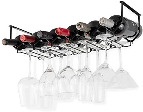 Wallniture Piccola Under Cabinet Wine Rack & Glasses Holder, Kitchen Organization with 6 Bottle Organizer Metal Black