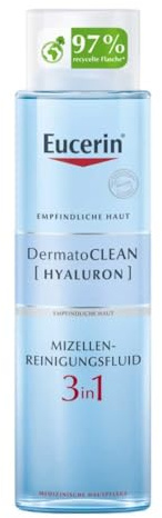 Eucerin DermatoClean Mizellen-Reinigungsfluid 3 in 1 400 ml, Mizellenwasser mit Hyaluronsäure zur milden Gesichtsreinigung, feuchtigkeitsspendender Toner entfernt Gesichts- und Augen-Make-up