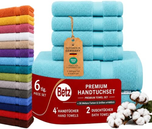 Betz 6er Handtuch Set Premium – 4 Handtücher 50x100 cm – 2 Duschtücher 70x140 cm - 100% Baumwolle – Frottee Handtücher für Bad, Gäste & Alltag – pflegeleicht & langlebig - Farbe Ocean