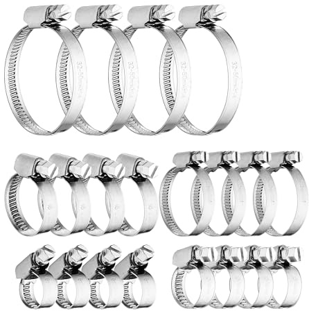 Relaxdays Schlauchschellen 20er Set, 5 Größen, 8-50 mm, Edelstahl Schlauchklemmen, Waschmaschine, KFZ, Pool, Silber