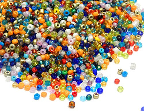 Lot de 6500 perles de rocaille, en verre de 2 mm, couleurs mélangées, 11/0, pour enfants