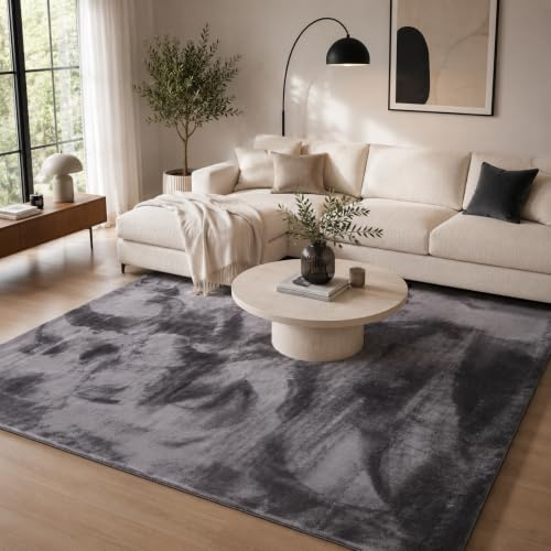 Pergamon Luxus Fellteppich Pearl Anthrazit – Weicher Kunstfell Hochflor Shaggy Teppich