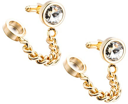 Amosfun 1 Paio di Gemelli in Cristallo con Catena Dorata da Uomo, Business Matrimonio, Camicia, Accessori per Uomo, Abbigliamento da Viaggio, Scatola per Occasioni