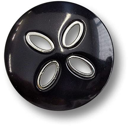 5er Set schwere, schwarze Mantelknöpfe aus Metall und Kunststoff mit vier Löchern. Ø: ca. 30mm!