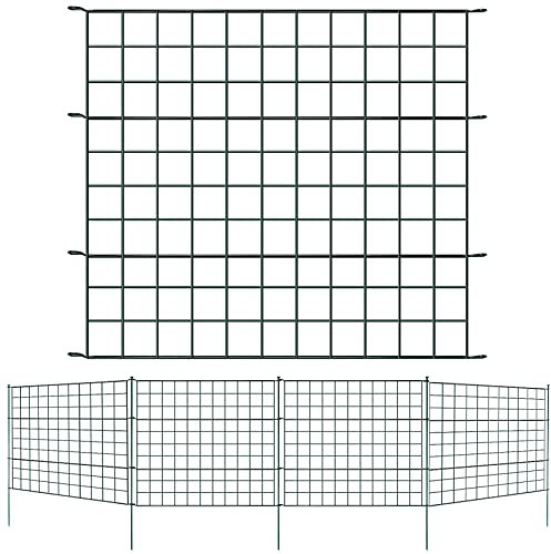 Lospitch Teichzaun Set, Gartenzaun Zaun Teich mit Zaunelemente und Befestigungsstäben, Metallzaun Grün, Freigehege, Gartenzaun, Tiergehege (10x Gerade)