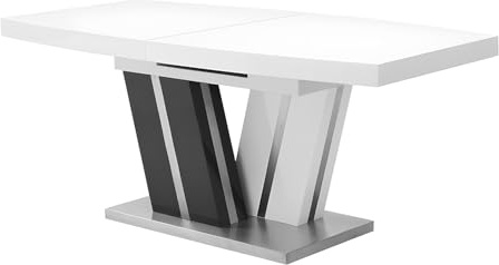 Vente-unique - Table à Manger Extensible Noami II - 6 à 8 Couverts - MDF laqué Gris et Blanc