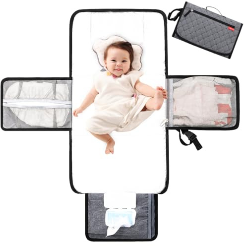 Lekebaby Tapis à Langer Bébé Portable et Pliable – Matelas à Langer Léger et Imperméable avec Pochette à Lingettes pour Voyage et Sortie