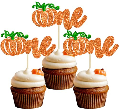 Gyufise 24 Stück Kürbis One Cupcake Toppers Kürbis erster Geburtstag Babyparty Kuchen Dekorationen Herbst Kürbis Thema 1. Geburtstag Party Zubehör