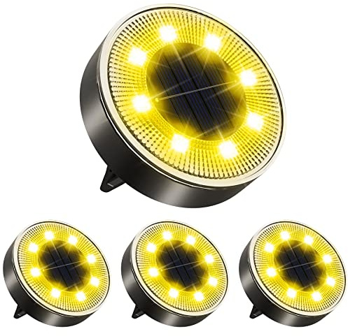 aneeway 8LEDs Lampe Solaire Extérieur 4pcs, 3000K Luminaire Jardin Au Sol Etanche IP68 Eclairage Lampe Solaire Spot Encastrable Pour Chemin Terrasse Cour Souterraine, Blanc Chaud