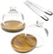 Ikerall 2 Pack Wooden Base Mini Cake Display Stand with Glass Dome,Cloche Clear Glass Bell Jar Cover for Dessert Cheese Candy Plants Succulents (4.1 x 3.7 Inch)