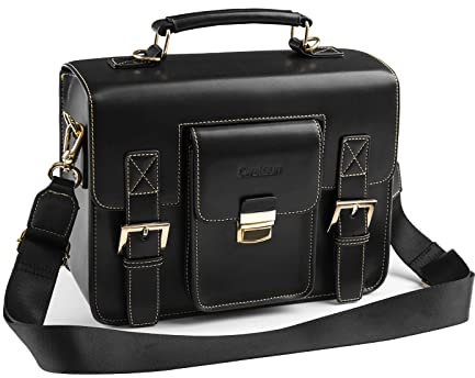 Cwatcun Kameratasche Kamera Umhängetasche Kompaktkamera Tasche Wasserdicht Retro Kompatibel für Canon Nikon Sony SLR/DSLR Spiegellose Kamera und Objektiv Schwarz, Mittel