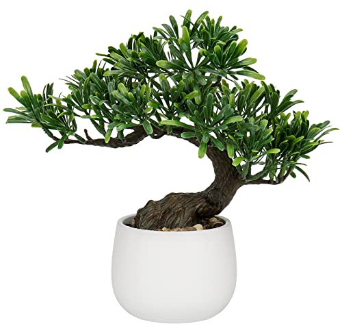 DILATATA Fake Bonsai Tree Zen Juniper Plant 10' Tall Artificial Bonsai with White Ceramic Pot Decorated with Pebbles Indoor Bonsai for Home Office Decor