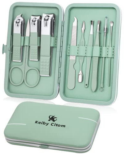 Maniküre Set 10-teiliges, Pediküre Kit Nagel Schere Nagelpflege Nagelknipser Kit, Nagelset Nageletui Nagelknipser Kit Reise Beauty Kit (Grün)
