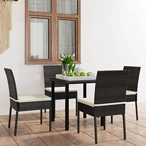 ZEYUAN 5-TLG. Garten-Essgruppe, Gartentisch Mit Stühlen Set, Gartenmöbel Set, Sitzgarnitur Garten, Esstisch Stühle Set, Gartensitzgruppe, Terassen Möbel, Garten Möbelsets, Poly Rattan Schwarz