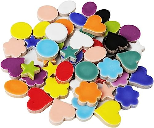 Azulejos de mosaico de cerámica al azar de 500 g, azulejos de mosaico de cerámica creativos para manualidades, macetas, jarrones, tazas, suministros para hacer mosaicos (flores, redondos, corazones,