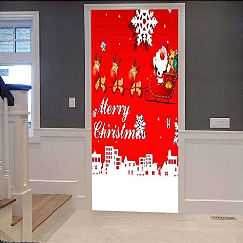 3D Karikatur Weihnachten Neujahr Türfotos Selbstklebende Türsticker Türposter Türtapeten Türwandbilder Türkunst Türwandaufkleber 80 X 200 Cm Für Wohnzimmer Schlafzimmer Badezimmer Küche Türdekoration