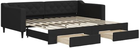 vidaXL Lit de Jour Avec Tiroirs, Canapé-lit Avec Rangement, Meuble de Chambre à Coucher Salon, Moderne, Noir 90x200 cm Tissu