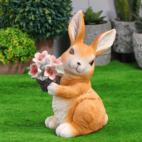 Asslye Bunny Gartendeko für Draußen Wetterfest, Hase Gartenfiguren für Außen mit Solar Laterne, wasserdichte Weihnachtsbeleuchtung Ornament Gartenfiguren für Garten Weihnachtsszene Dekor