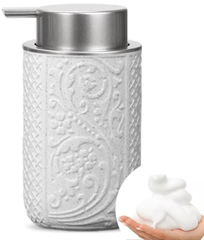 Ceramic Beige Foam Soap Dispenser with Silver Pump, Refillable Lotion Dispenser